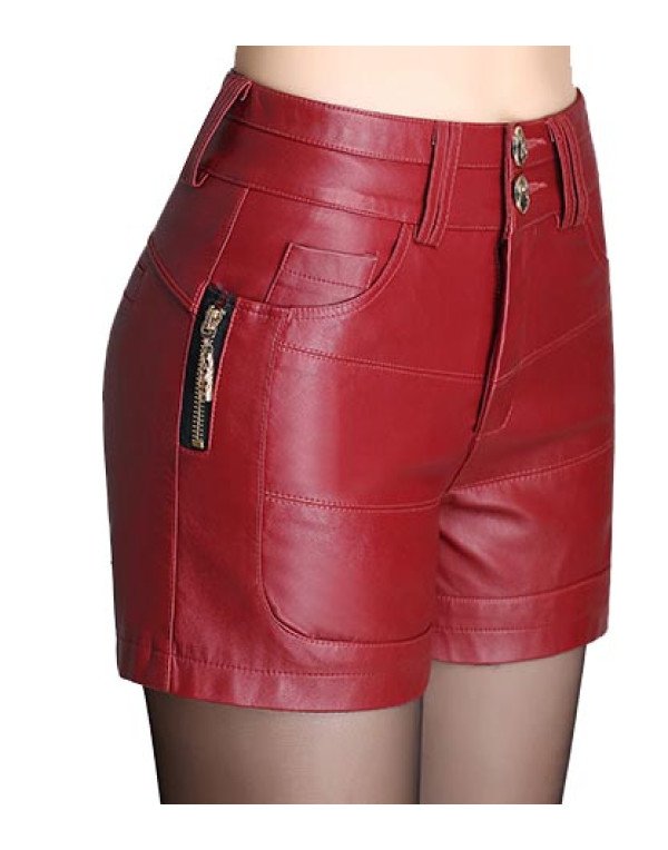 HugMe.fashion Sheep Leather Red Biker Short For Women SH5